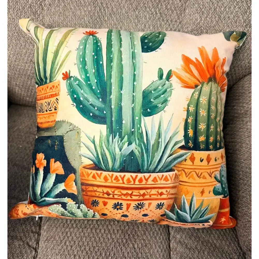 New bohemian rustic flower pot design with cactus motifs, 18” X 18”.